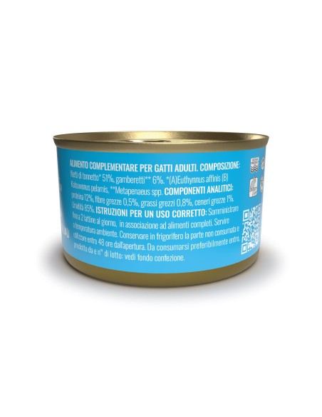 Adoc Cibo Umido per Gatti Adulti con Ingredienti Naturali Trancetti di Tonnetto con Gamberetti NO GRAIN - 24 lattine da 85gr