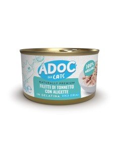 Adoc Cibo Umido per Gatti Adulti Trancetti di Tonnetto Naturale con Alicette NO GRAIN 24 lattine da 85gr