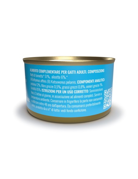 Adoc Cibo Umido per Gatti Adulti Trancetti di Tonnetto Naturale con Alicette NO GRAIN 24 lattine da 85gr