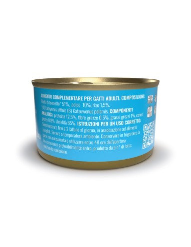 Adoc Cibo Umido per Gatti Adulti con Ingredienti Naturali Trancetti di Tonnetto e Polpo 24 lattine da 85gr