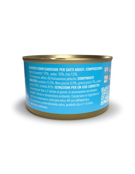 Adoc Cibo Umido per Gatti Adulti con Ingredienti Naturali Trancetti di Tonnetto e Polpo 24 lattine da 85gr