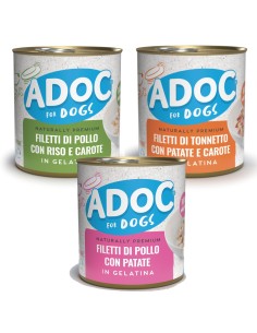 ADoC Dog Mix 3 Comida húmeda para perros Pollo con arroz y zanahorias Pollo con patatas Atún con patatas y zanahorias - 16 latas