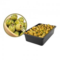 Olive Verdi Farcite Giganti Condite - Vaschetta da 1.9Kg - Ortoconserviera Camaranese