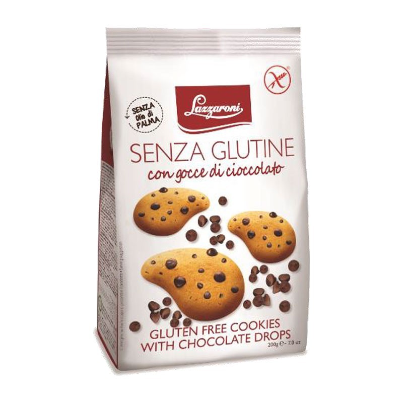 Biscotti Frollini con Gocce di Cioccolato Senza Glutine Lazzaroni 200gr